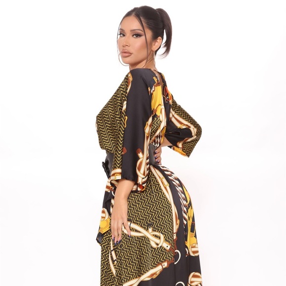 XS- Fashion Nova NWT Belted High Low Baroque Print - Picture 2 of 4